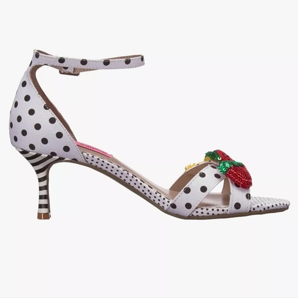 Betsey Johnson White Polka Dot Heels with Fruit Accents - Picture 8 of 9